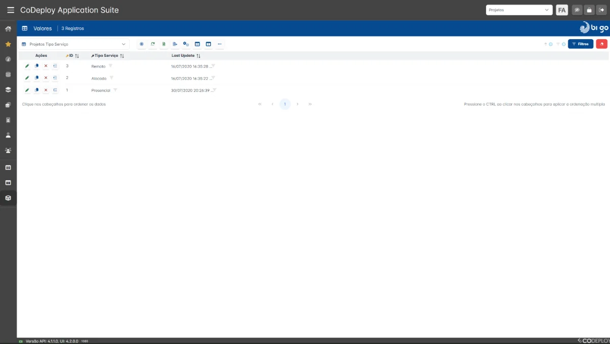 BI GO — Tela de inserção de dados